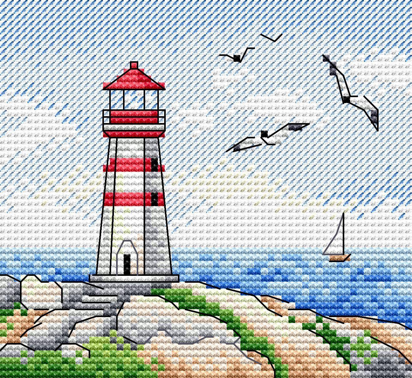 Sea Expanses SM-625 Counted Cross Stitch Kit featuring Aida canvas, colorful threads, and a needle for embroidery.