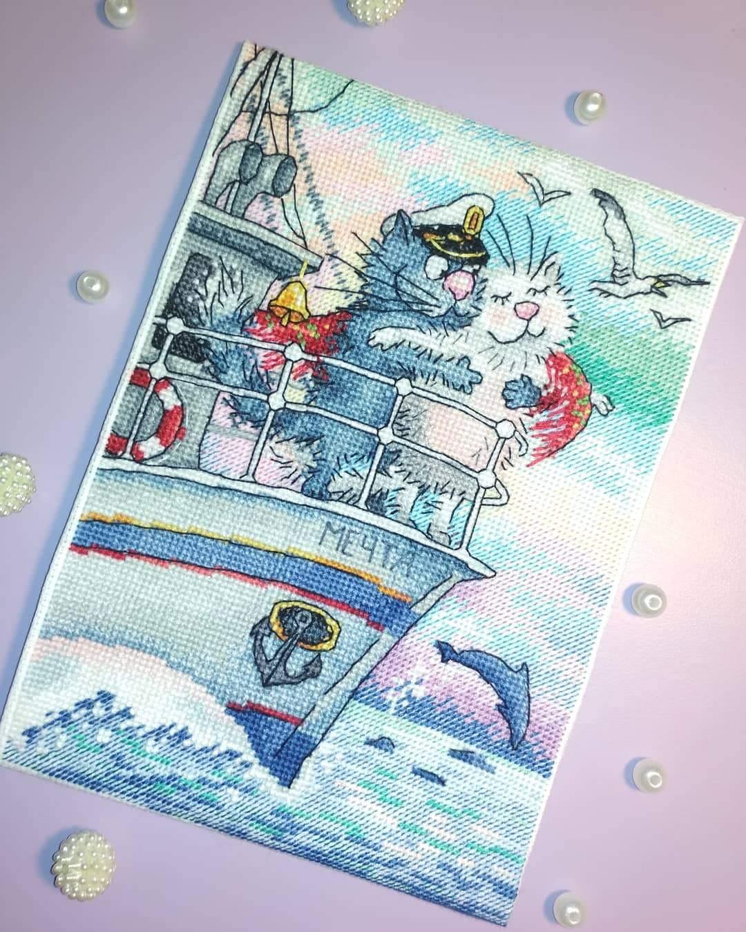 Sea of Love SNV-686 Counted Cross Stitch Kit featuring 31 colors of cotton threads and 18 count AIDA canvas, perfect for crafting.