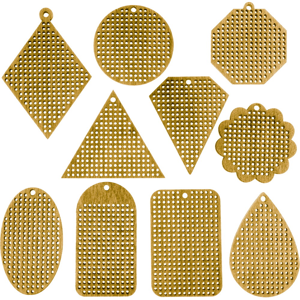 Set of 20 wooden embroidery blanks with intricate designs, perfect for creative needlework projects.