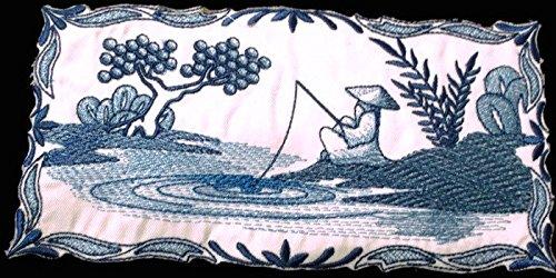 Shades Of Blue embroidered patch featuring fishing design, suitable for iron-on or sew-on application.