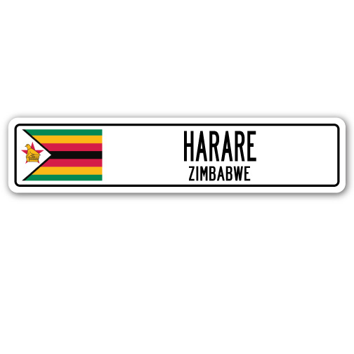 Zimbabwe flag, Harare sign.