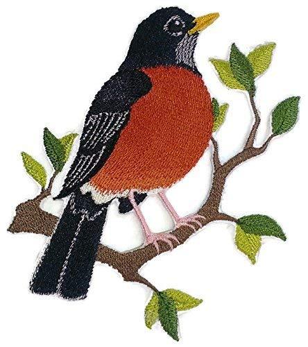 Single Robin Bird embroidered patch on a cotton base, showcasing vibrant colors and intricate stitching.