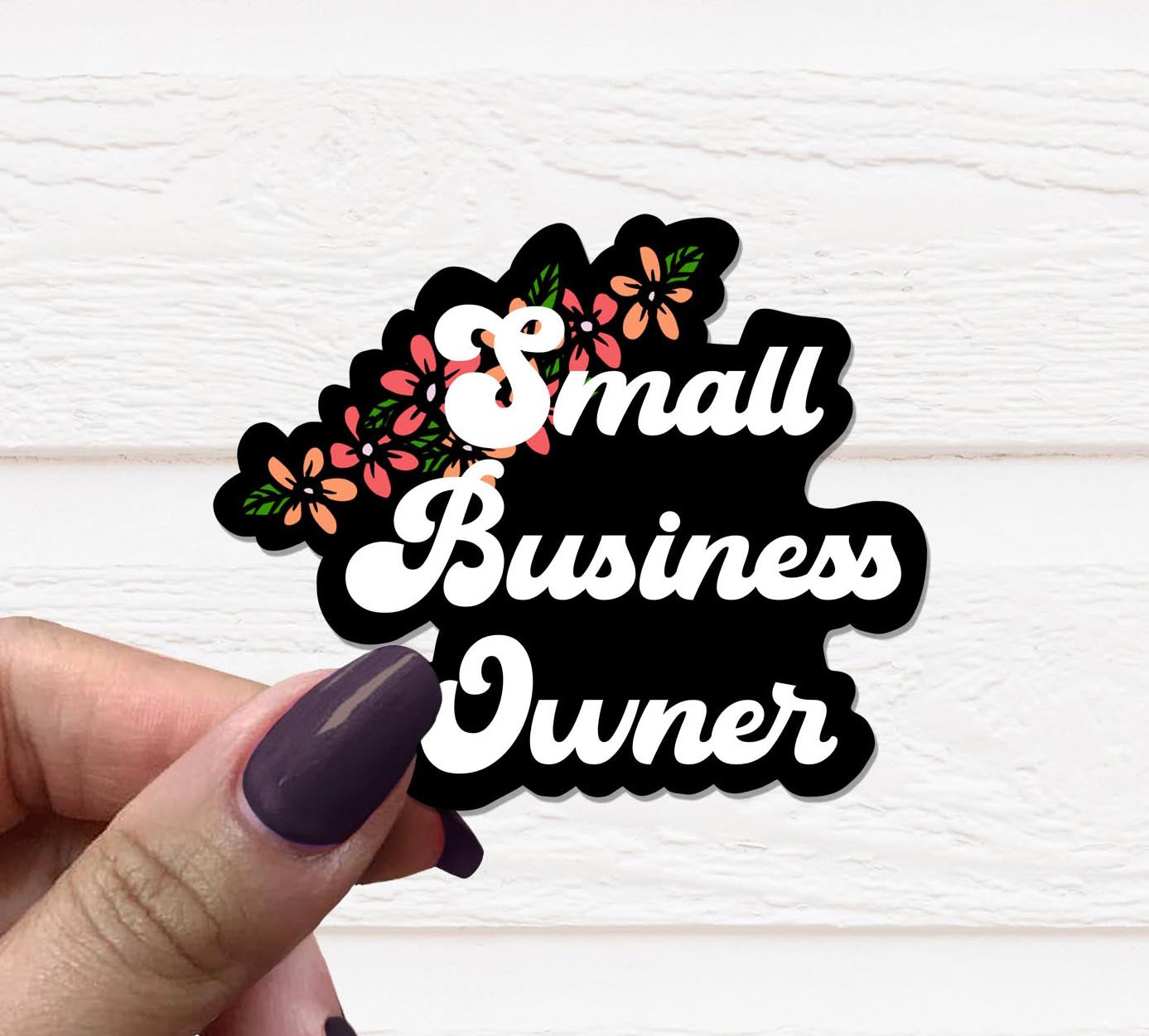 A vibrant floral vinyl sticker designed for small business owners, featuring colorful flowers on a matte background.