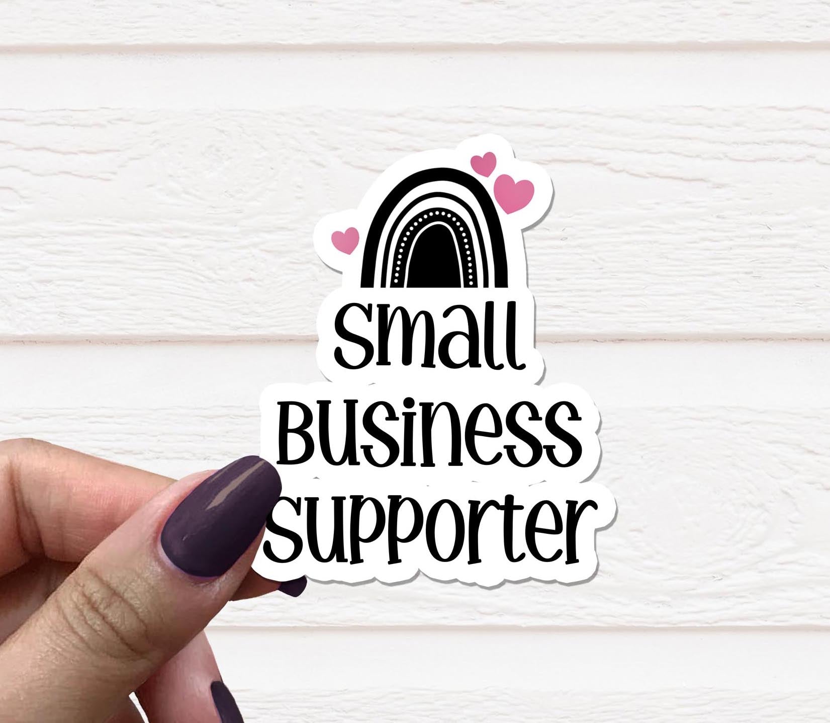 A vibrant Small Business Supporter Vinyl Sticker on a water bottle, showcasing its matte finish and durability.