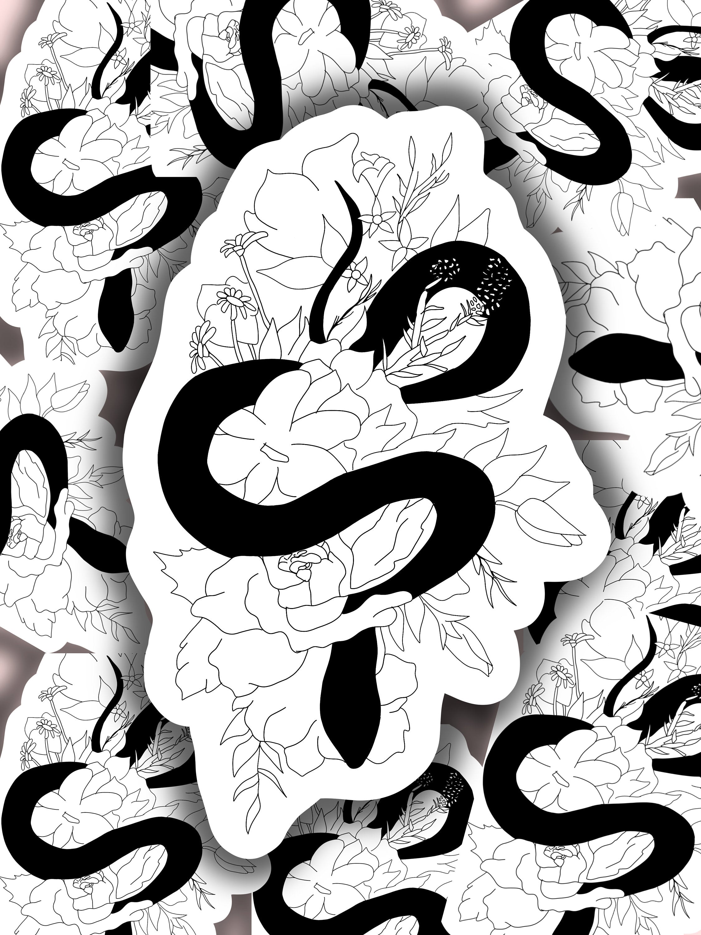 A cute snake floral sticker featuring a snake intertwined with colorful flowers, perfect for personalizing items.