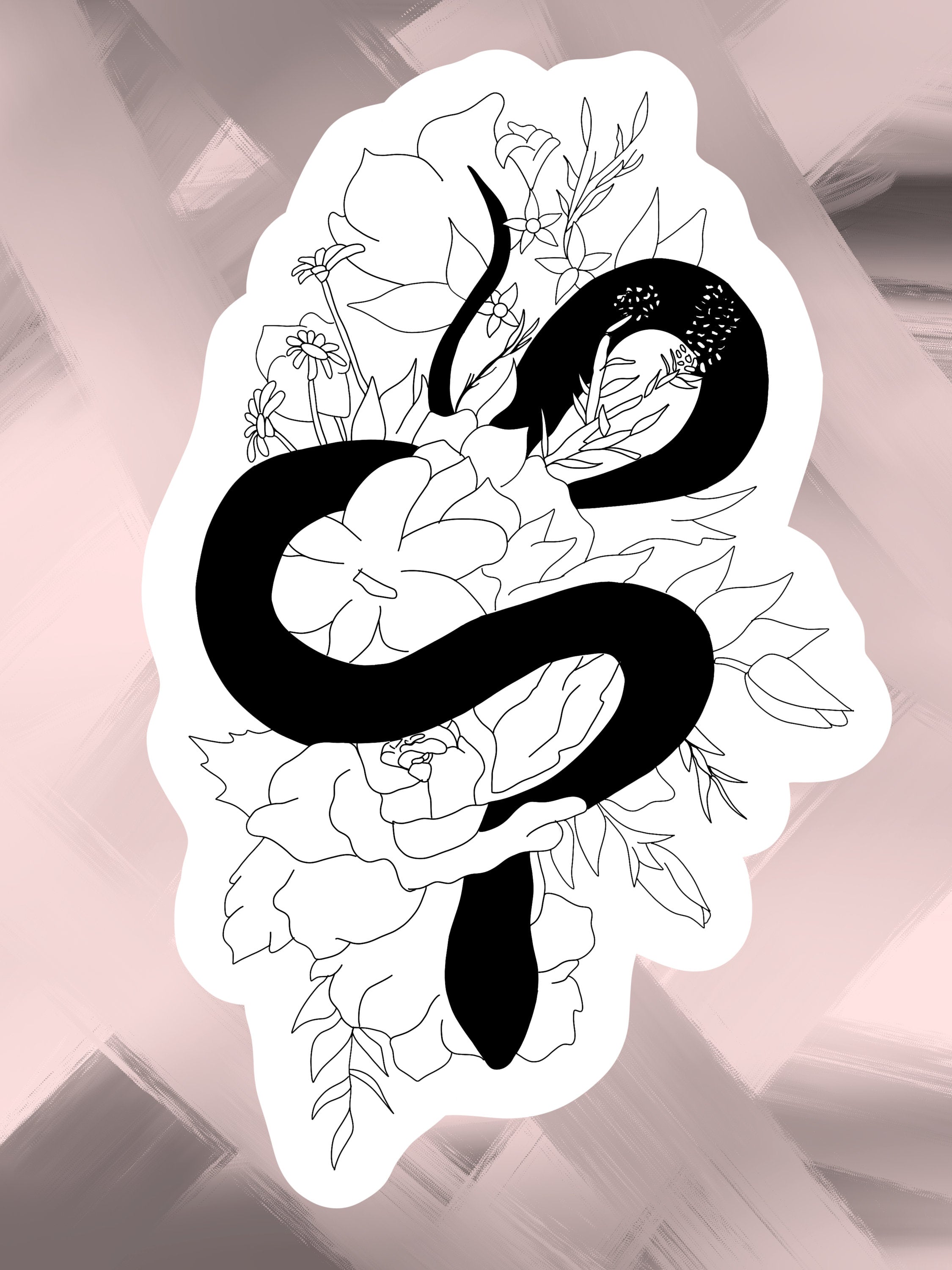 A cute snake floral sticker featuring a snake intertwined with colorful flowers, perfect for personalizing items.