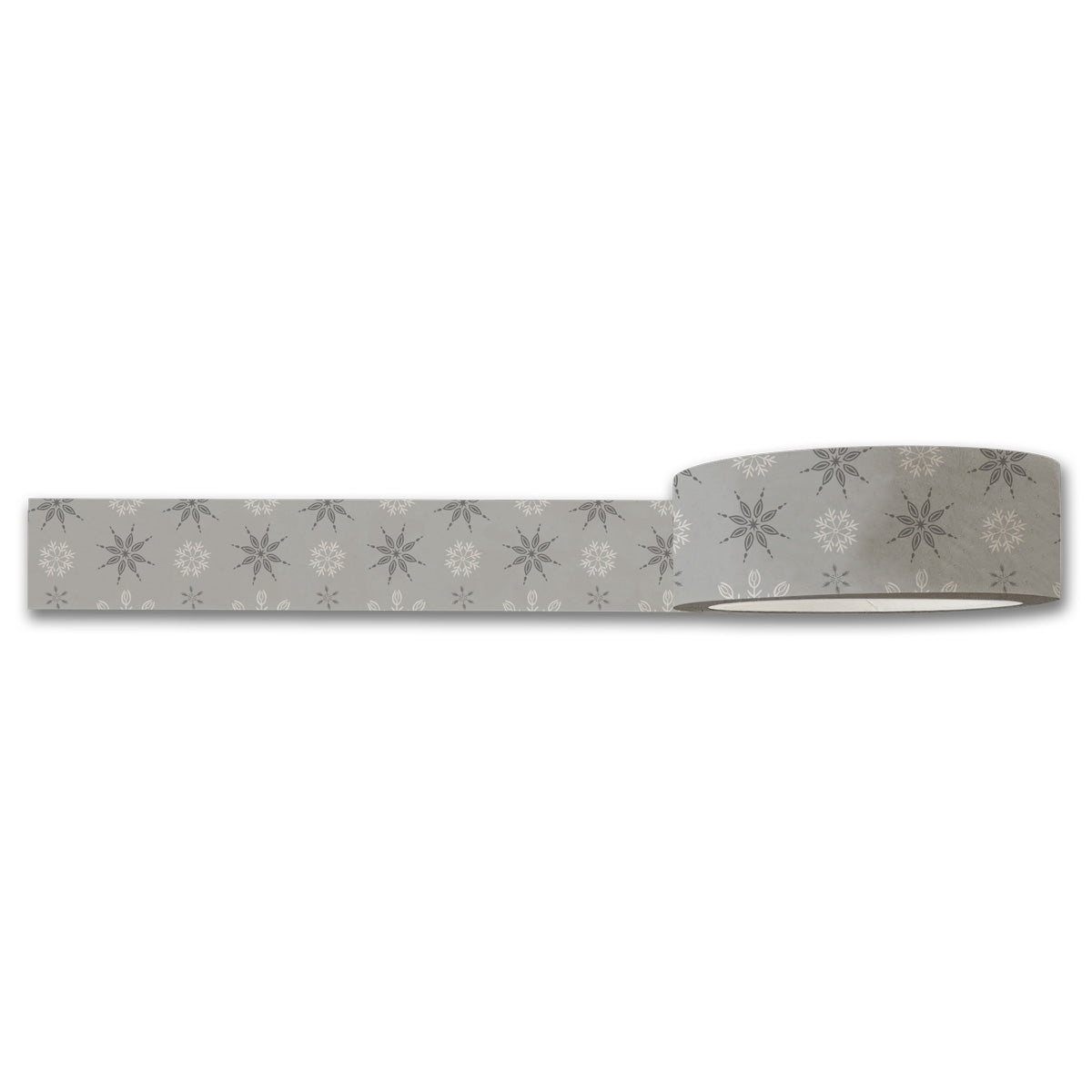 Snowflakes Washi Tape featuring a winter-themed snowflake design, 15 mm wide and 10 m long, packaged in plastic wrap.