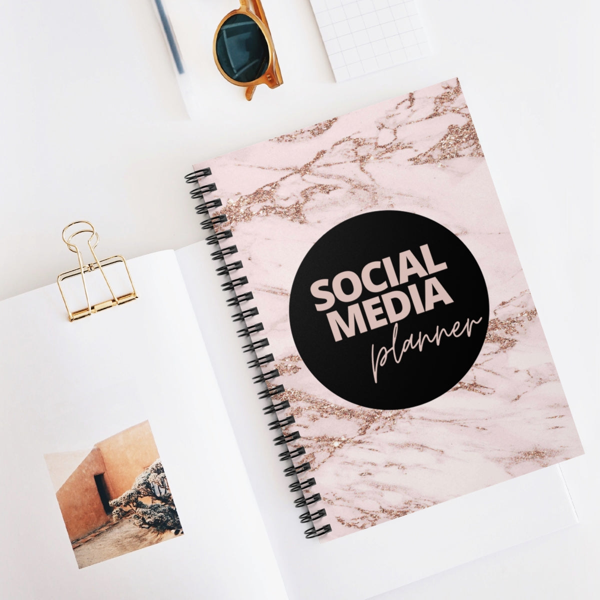 A5 Social Media Planner with wirebound design, featuring 60 pages for organized content planning.