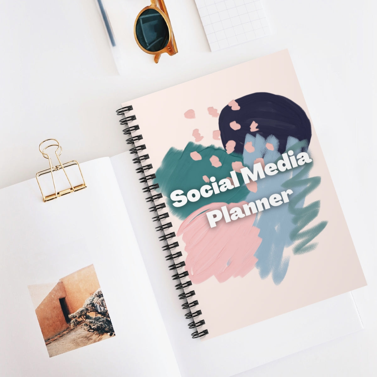 A5 Social Media Planner with wirebound design, featuring 60 pages for organized content planning.