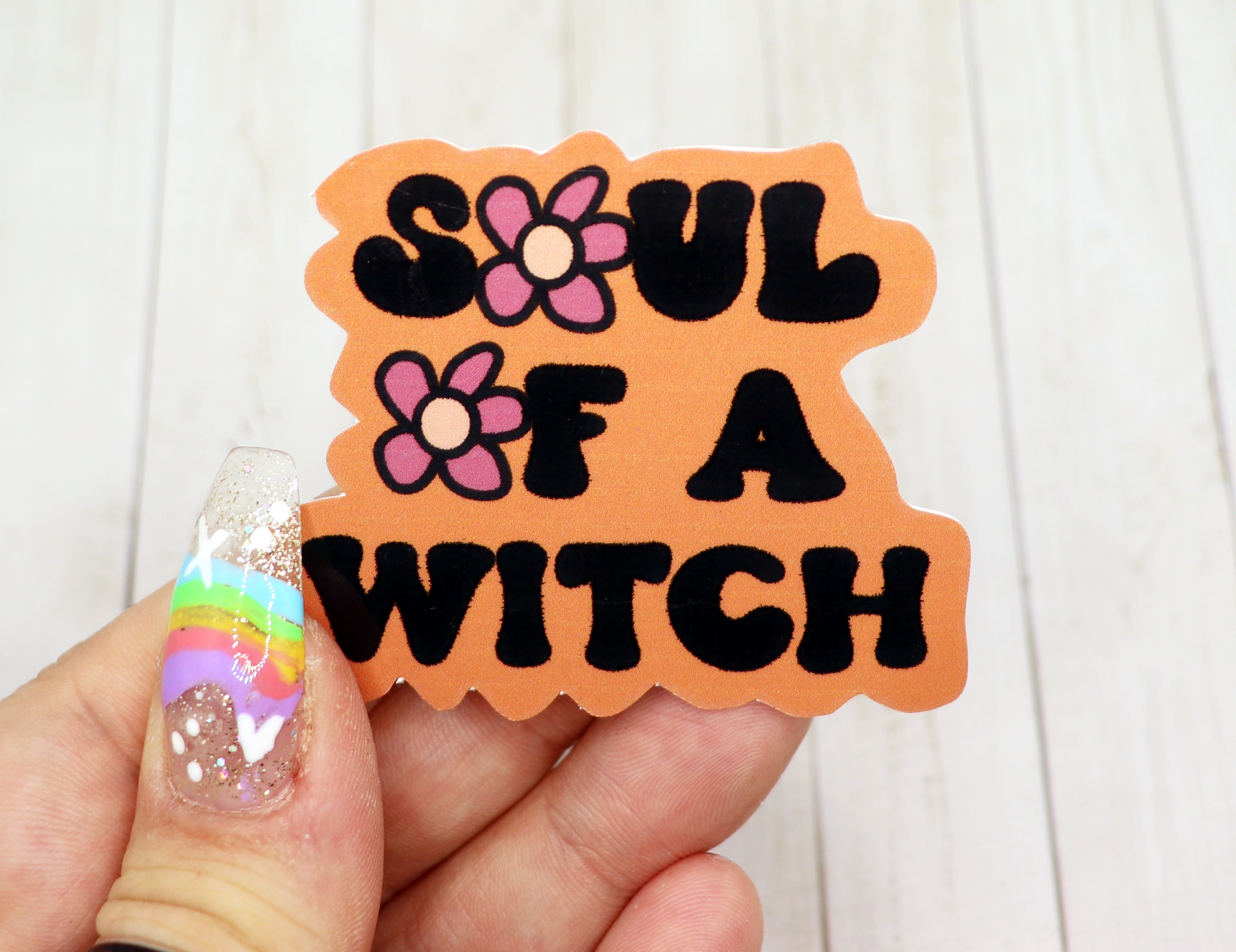 Soul of a Witch Vinyl Sticker featuring mystical design on matte finish, ideal for personalizing various items.