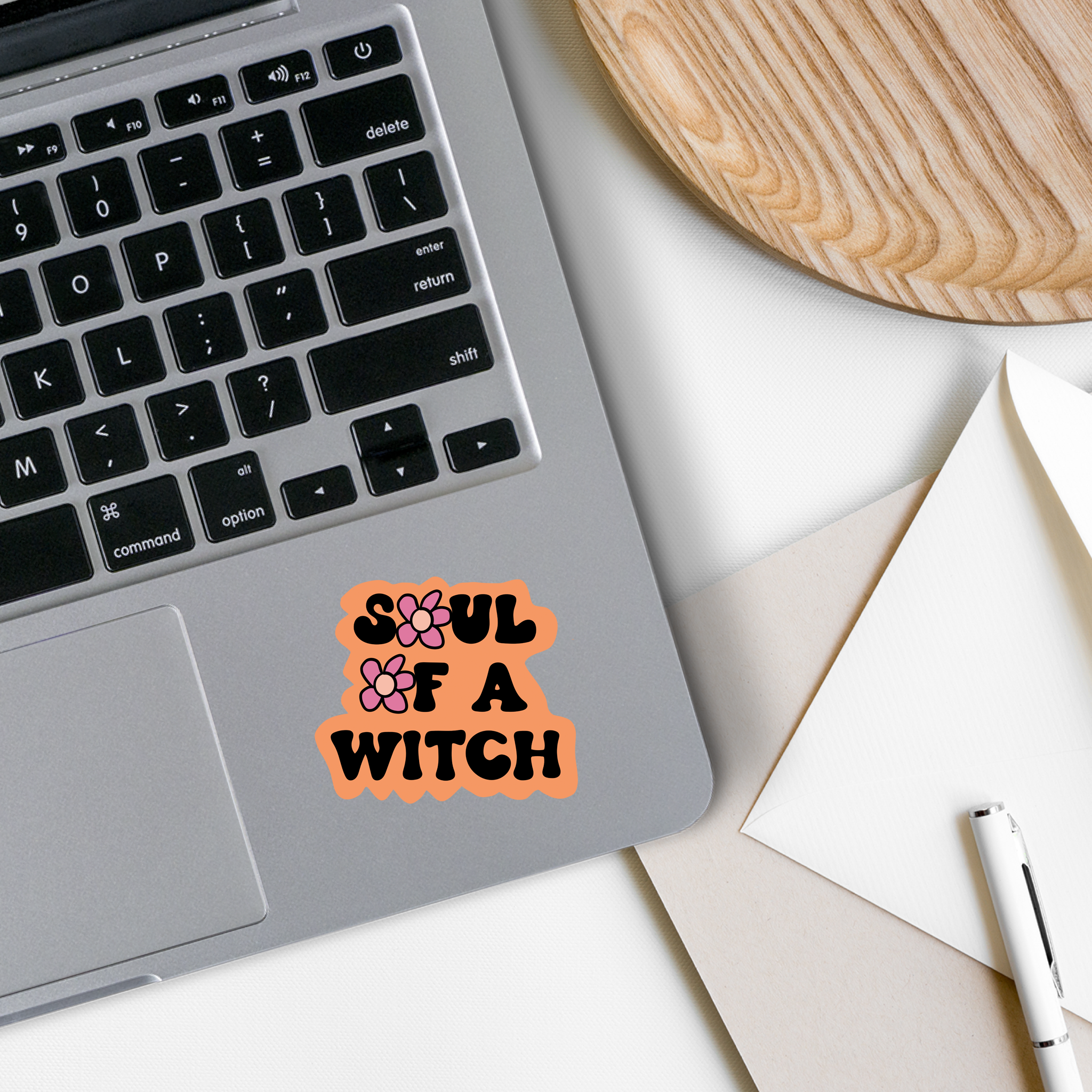 Soul of a Witch Vinyl Sticker featuring mystical design on matte finish, ideal for personalizing various items.