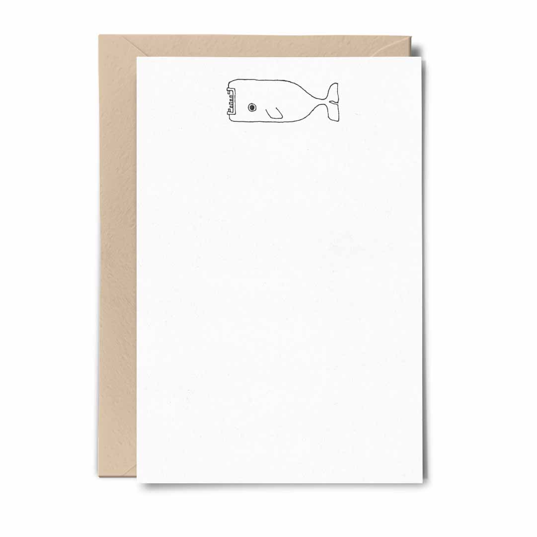 A beautifully illustrated flat notecard featuring a sperm whale, showcasing intricate details on quality cardstock.