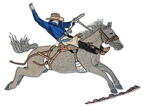 Spirit of Stallions Saddle Bronco embroidered patch featuring intricate design and vibrant colors, suitable for iron-on or sewing applications.