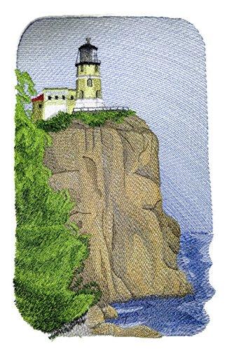 Split Rock Lighthouse embroidered patch, featuring intricate details and vibrant colors, ideal for iron-on or sewing applications.