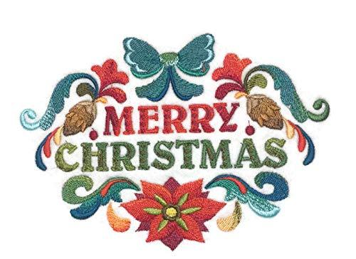 Embroidered Merry Christmas patch featuring vibrant colors and intricate design, perfect for iron-on or sewing applications.