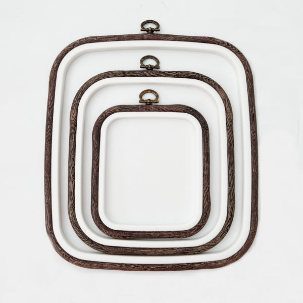 Nurge 230-11 Flexi Hoop in woodgrain finish, showcasing its square design and rubberized outer ring.