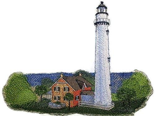 St. Simon Island Lighthouse embroidered patch showcasing intricate details and vibrant colors, perfect for iron-on or sewing applications.