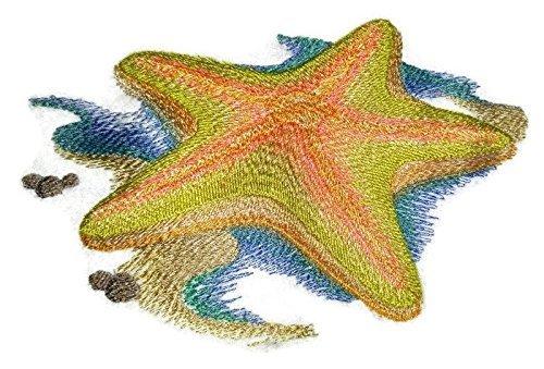 Starfish Shore embroidered patch featuring a detailed starfish design on a cotton base, ideal for iron-on or sew-on applications.