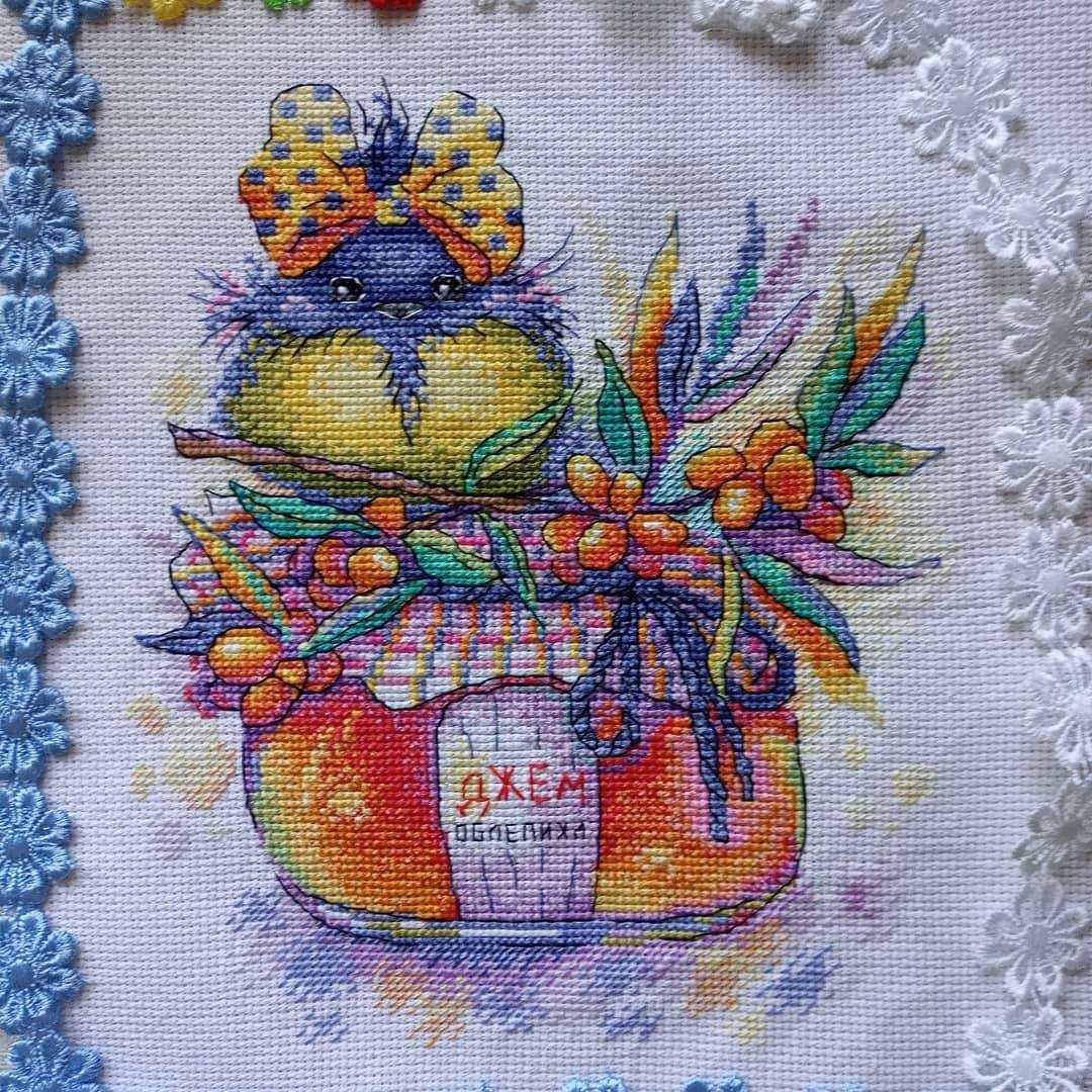 Sunny Sea-Buckthorn SM-393 Counted Cross Stitch Kit featuring AIDA canvas and colorful threads.