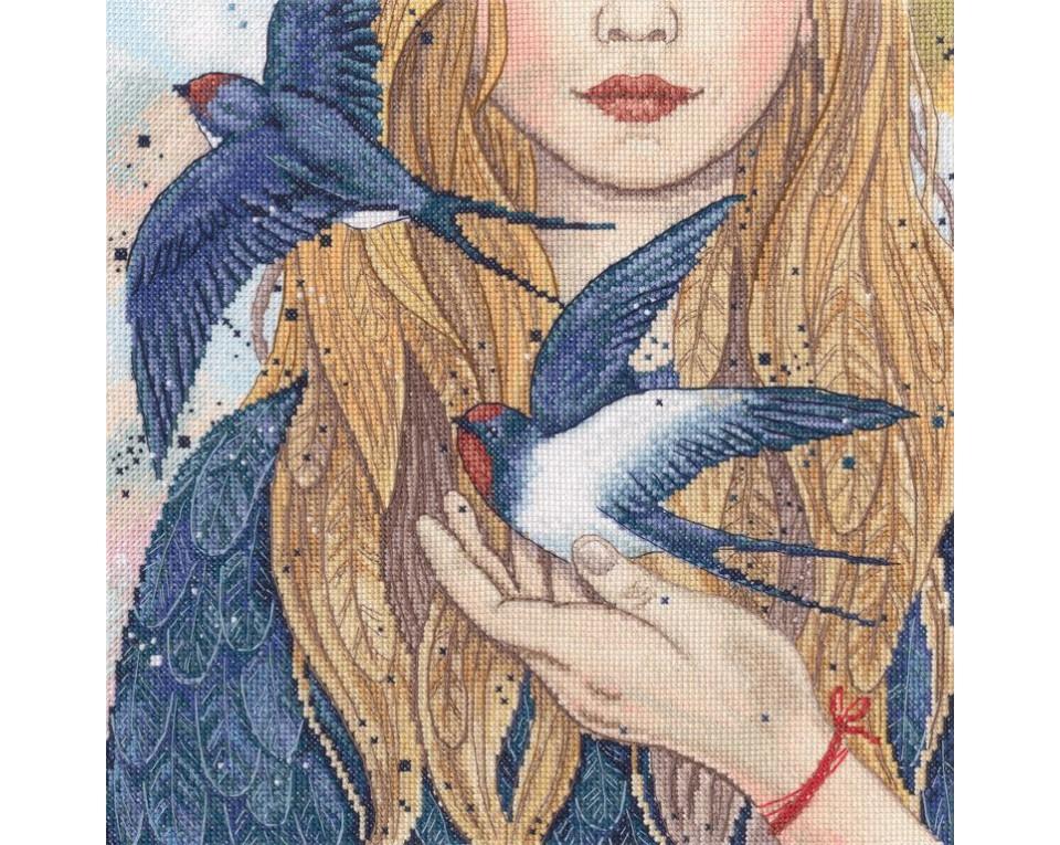 Swallows M984 Counted Cross Stitch Kit featuring Aida canvas, DMC threads, and detailed instructions.