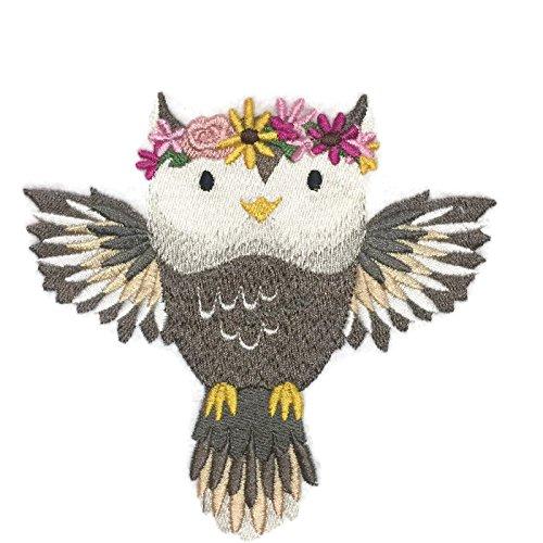 Sweet Woodland Baby Owl embroidered patch featuring intricate details and vibrant colors, perfect for iron-on or sewing applications.