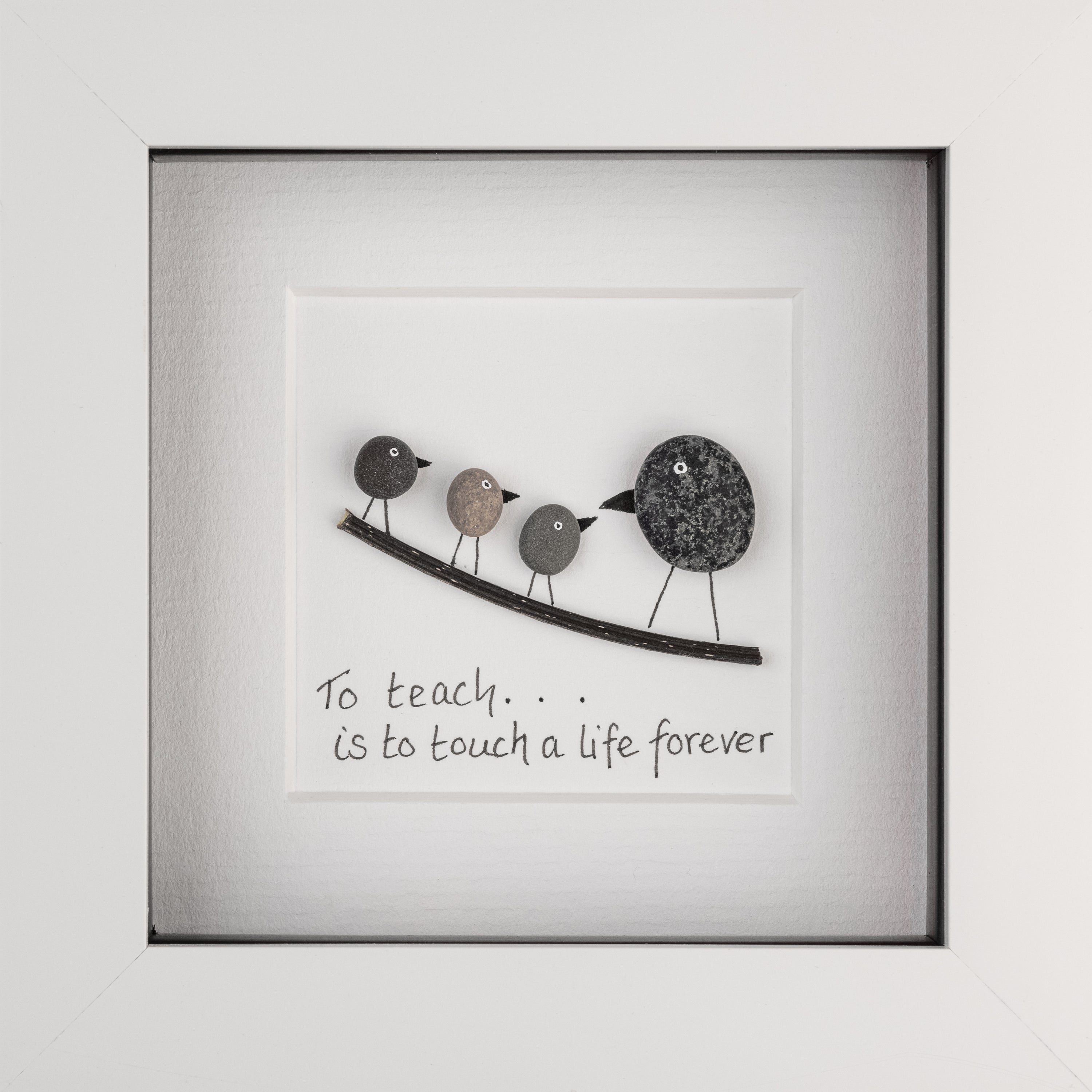 Beautiful teacher pebble art frame with unique design, available in white or black frame.