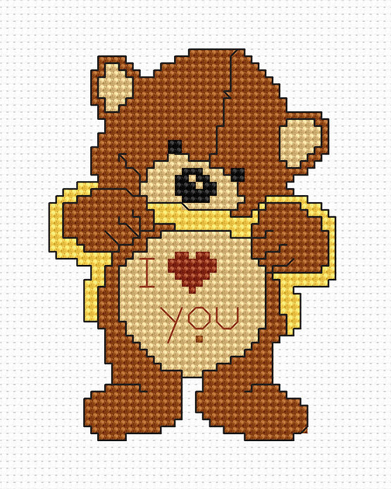 Teddy Bear B086L Counted Cross-Stitch Kit featuring Aida canvas, Anchor threads, and needle, perfect for crafting.