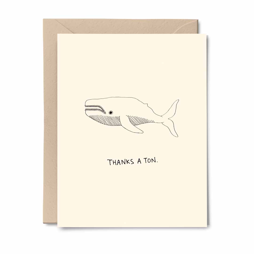 A cute thank you card featuring a whale design, perfect for expressing gratitude, with a recycled envelope.