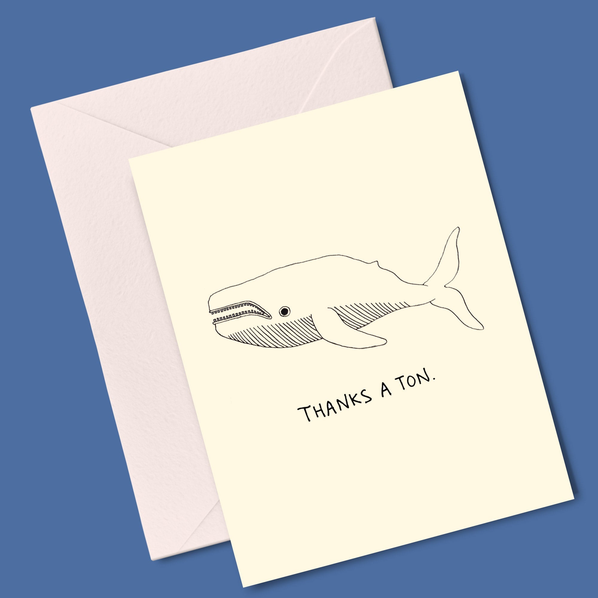 A cute thank you card featuring a whale design, perfect for expressing gratitude, with a recycled envelope.