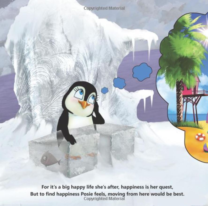 Cover of 'The BIG Happy Life' featuring Posie the Penguin on a colorful adventure, symbolizing self-discovery and happiness.