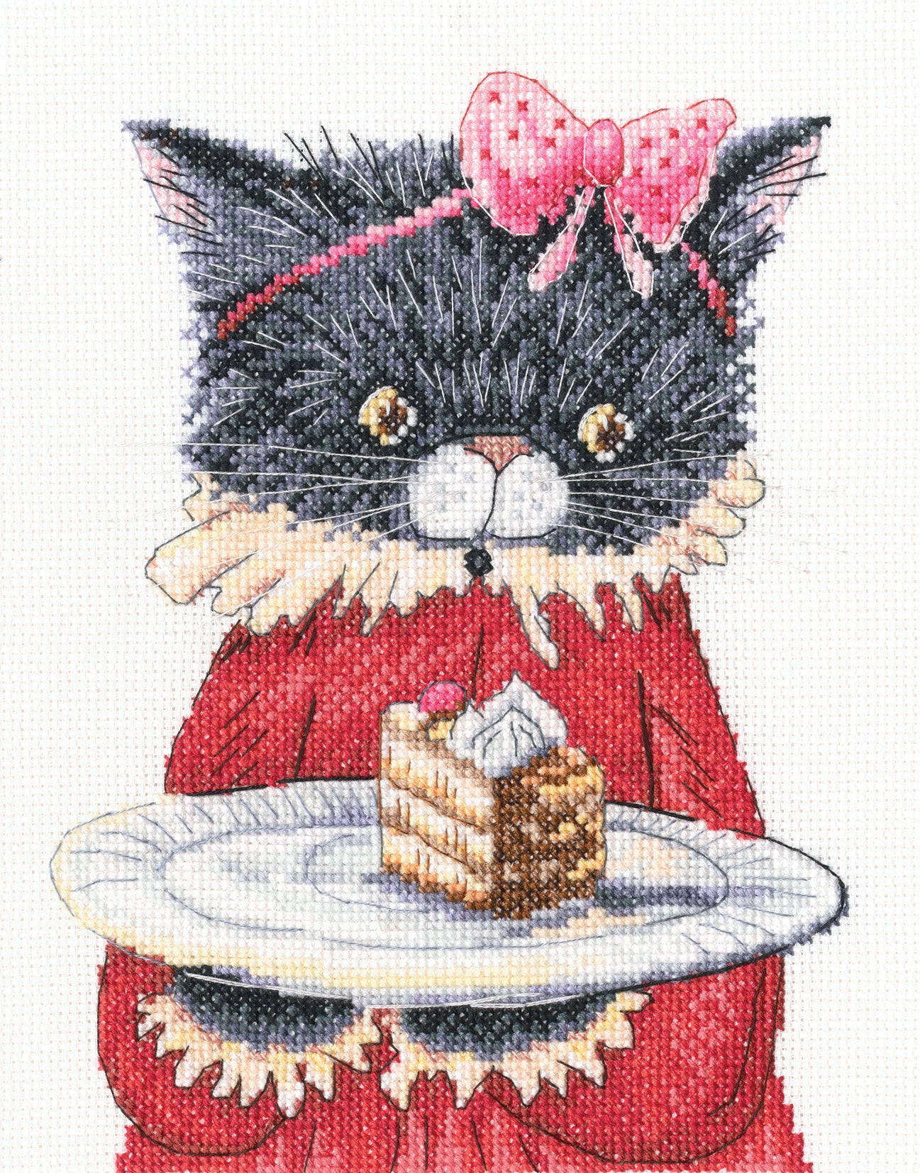 M914 Counted Cross Stitch Kit featuring adorable cats, includes Aida fabric, needle, and instructions.