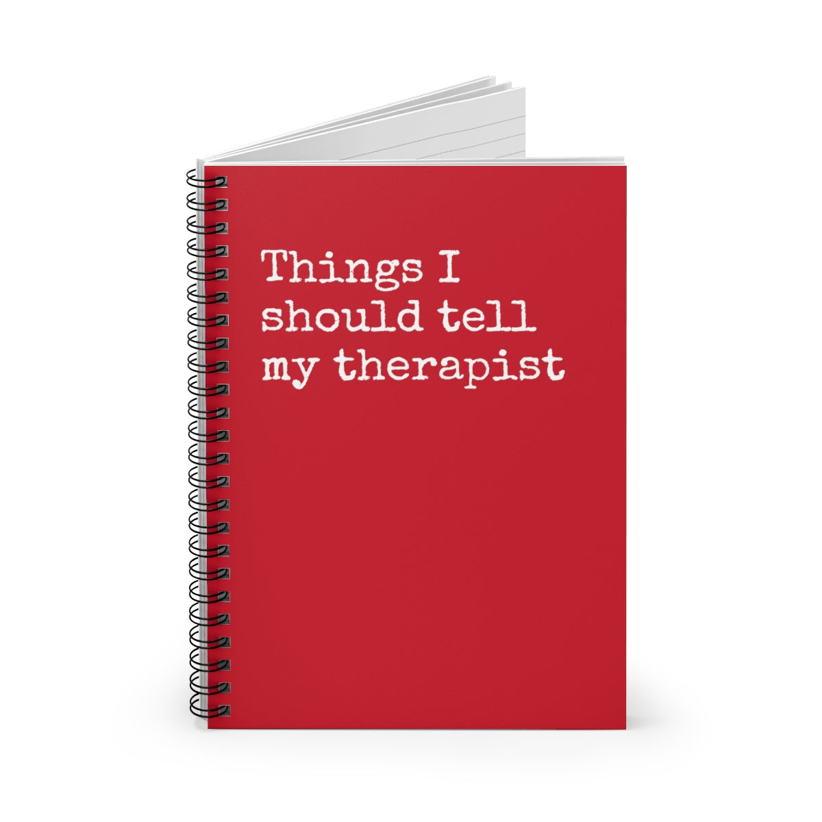 A spiral notebook titled 'Things I Should Tell My Therapist' featuring ruled line pages, perfect for therapy notes and self-reflection.