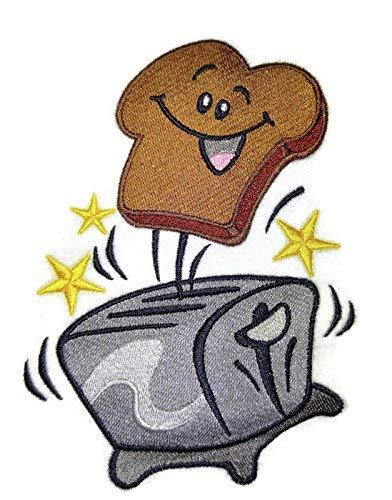 Happy Toast embroidered patch with vibrant colors and intricate stitching, perfect for iron-on or sew-on applications.