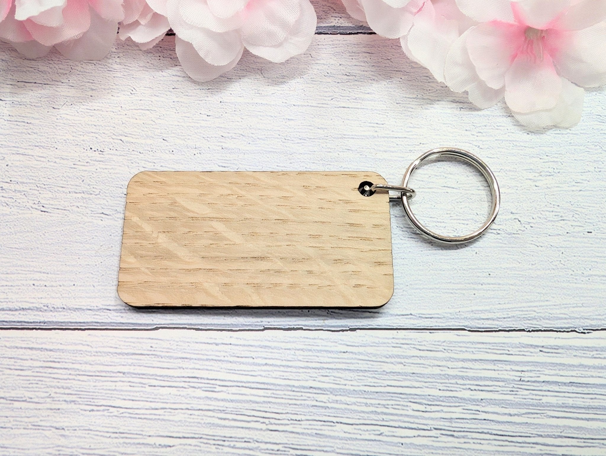 Touch Wood Oak Veneer Keyring, 65x35mm, eco-friendly superstition gift, handcrafted in Wales.