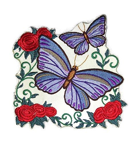 Victorian Flutterby butterfly embroidered patch, showcasing intricate details and vibrant colors on a cotton base, ideal for iron-on or sew-on applications.