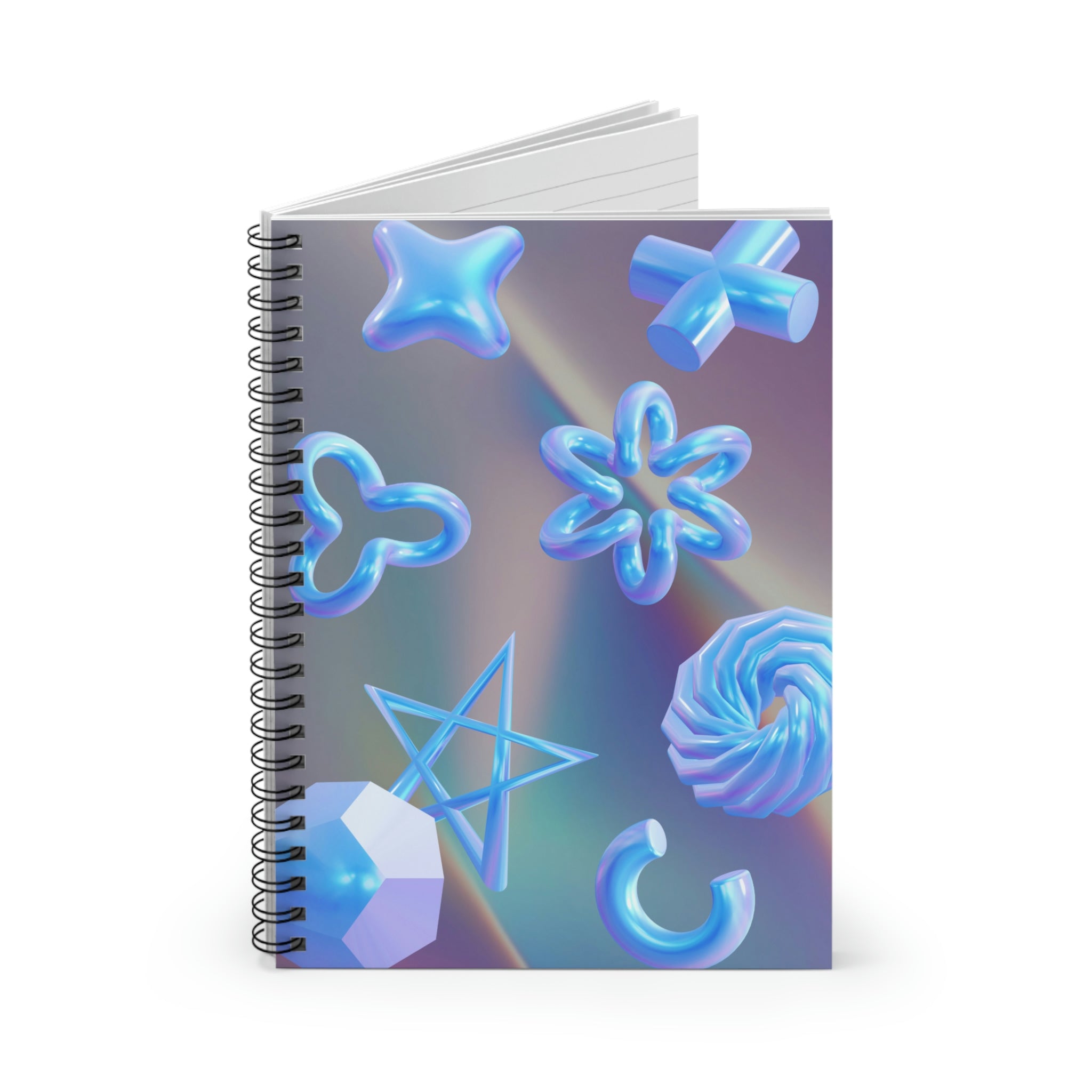 Virtual Space Spiral Notebook featuring a vintage design with ruled line pages and a dark grey back cover.