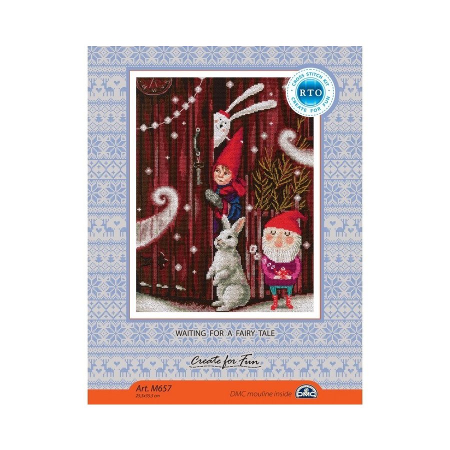 Waiting for a Fairy Tale M657 Counted Cross Stitch Kit featuring Aida 14 canvas, DMC threads, and detailed chart.