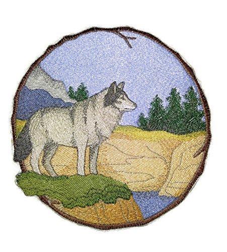 Walk in the Woods Wolf embroidered patch featuring a detailed wolf portrait on a cotton base, ideal for iron-on or sewing applications.