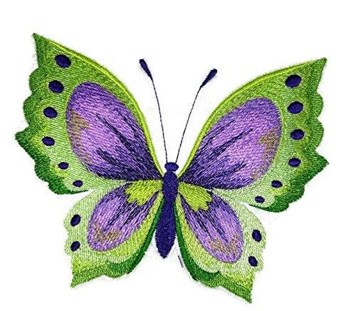 A beautifully crafted Watercolor Violet Butterfly embroidery patch showcasing vibrant colors and intricate details on a cotton base.