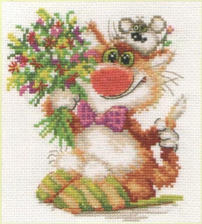 0-108 Counted Cross-Stitch Kit featuring white aida fabric, colorful threads, and an embroidery needle.