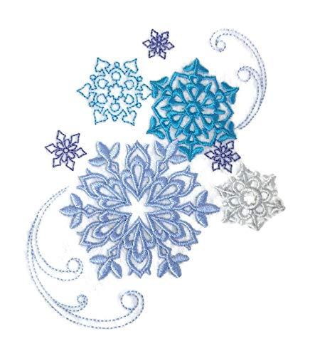 Embroidered Winter Snowflake Bliss patch featuring intricate snowflake design on a cotton base, ideal for iron-on or sewing applications.