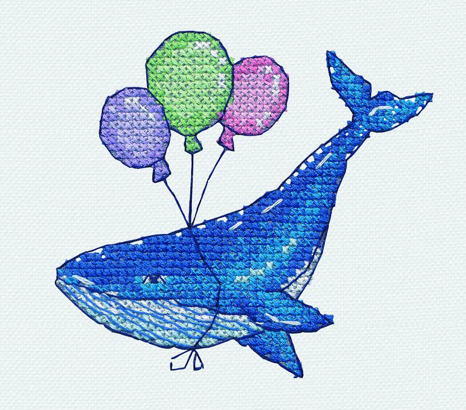 Whale 1228 Counted Cross Stitch Kit featuring colorful threads and soluble canvas.