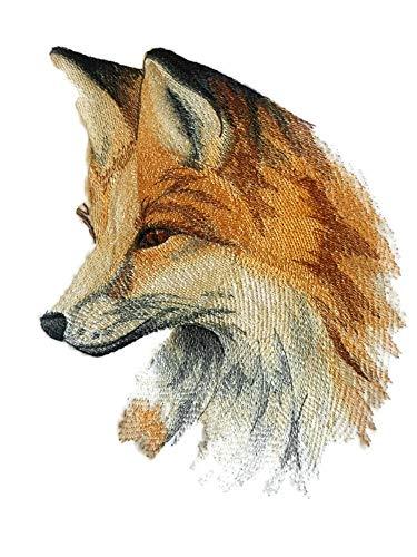 Wild Beauty Fox embroidered patch featuring a detailed fox portrait on a cotton base, ideal for iron-on or sewing applications.