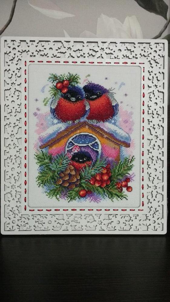 Winter House SM-440 Counted Cross Stitch Kit featuring 14 count AIDA canvas, 26 colorful threads, and monochrome chart for stitching.