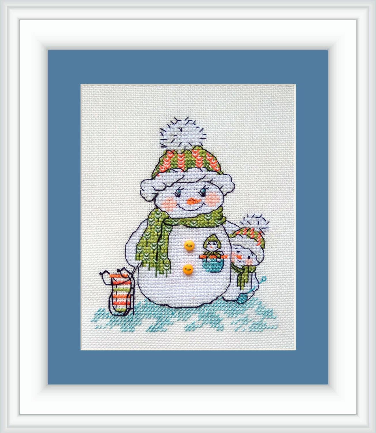 Winter Walk PR-25 Counted Cross-Stitch Kit featuring Ubelhor fabrics, threads, and detailed chart for winter-themed stitching.