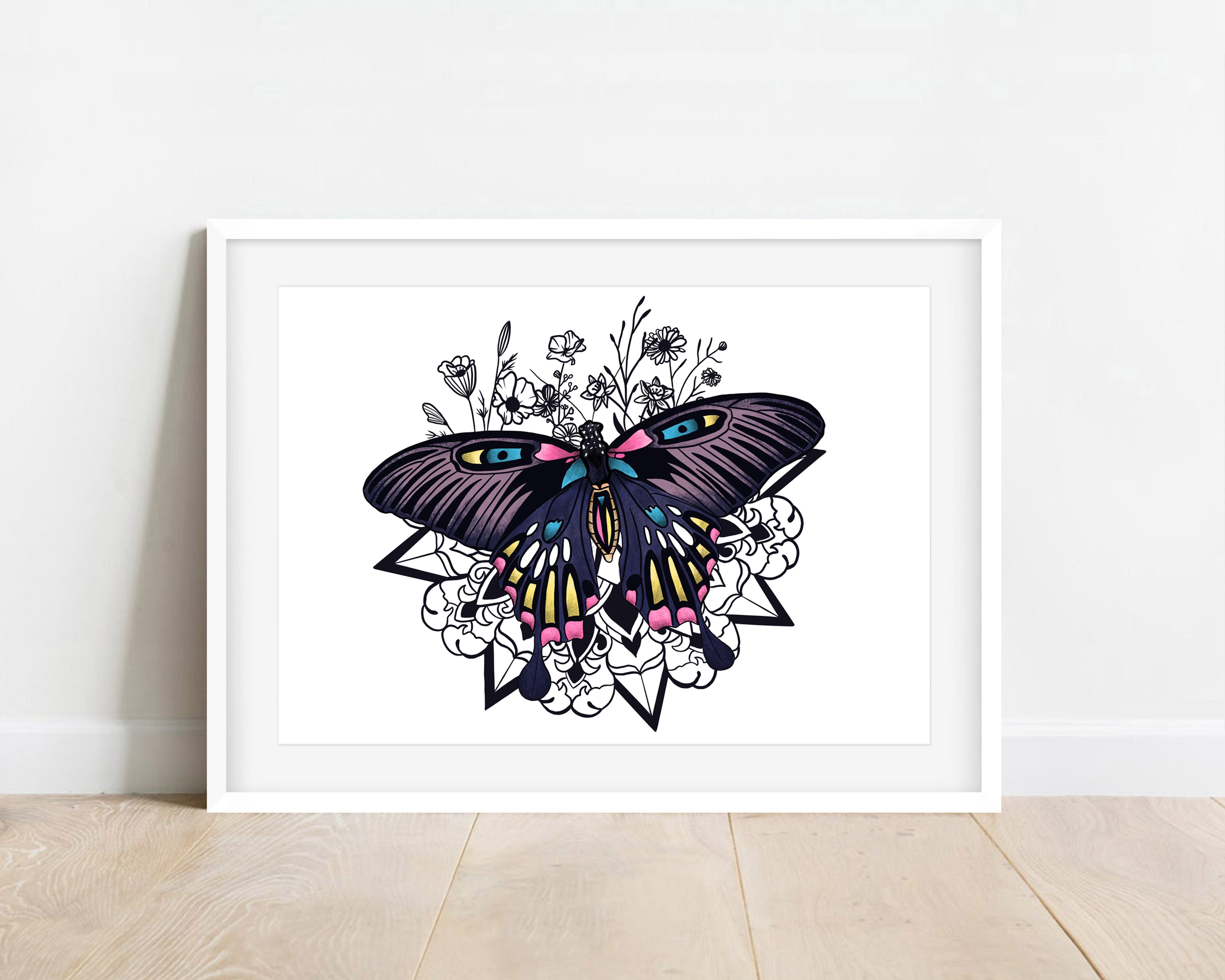 Witchy Moth Art Print featuring a mystical moth design, hand-signed and dated, printed on high-quality matte paper.