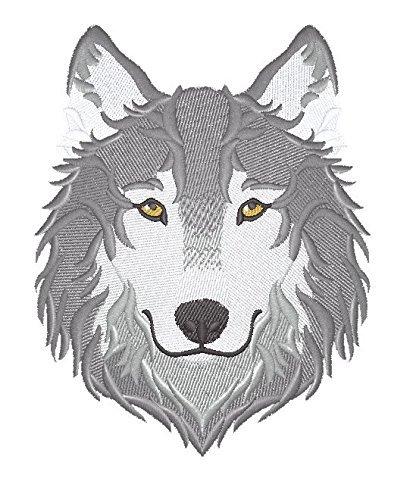 Custom embroidered patch featuring a detailed wolf face design, suitable for iron-on or sew-on applications.