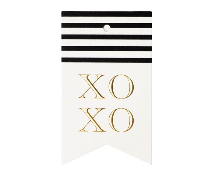 Xoxo Single Tag featuring gold foil accents and a flag shape design, perfect for gift wrapping.