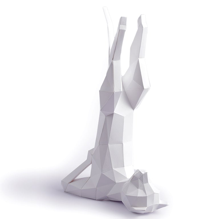 A beautifully crafted Yoga Cat 3D Paper Model lamp in a yoga pose, showcasing intricate paper art design.