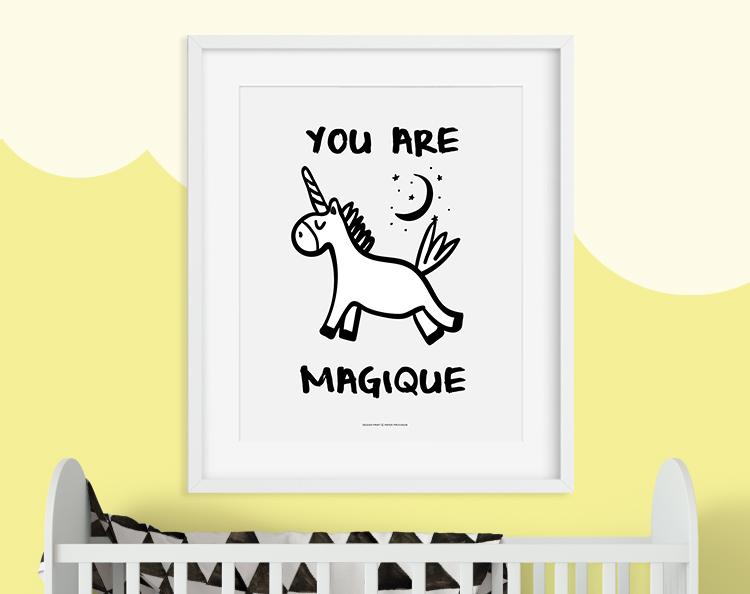 A whimsical print titled 'You Are Magique', featuring enchanting designs suitable for children's decor, printed in high quality.